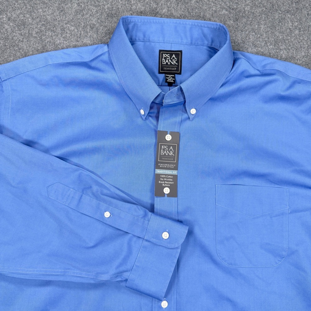 Jos A Bank Traveler Dress Shirt Mens 19 36 Blue Traditional Fit NWT J028593 F19